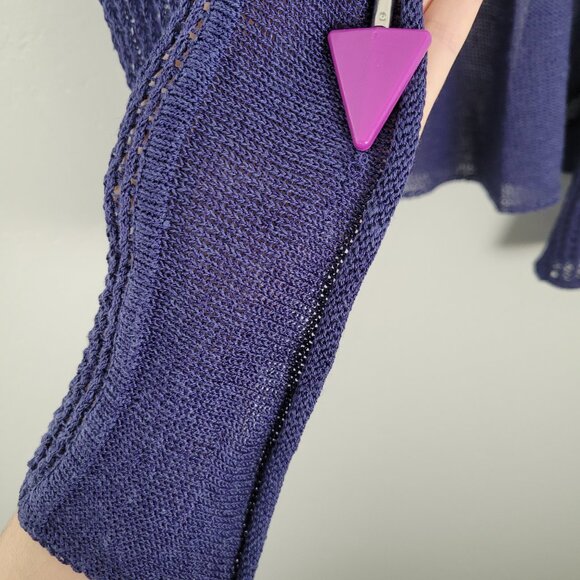 Nic+Zoe Linen Viscose Mesh Cardigan Open Front 3/4 Sleeve Knit Blue Size S - Picture 10 of 14